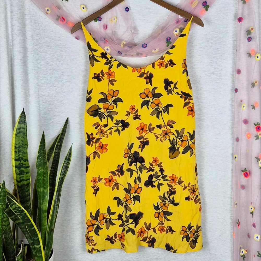 Urban Outfitters Yellow Floral Mini Dress Open Back Size Medium